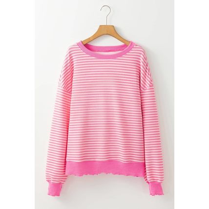 Pink Stripe Loose Drop Shoulder Long Sleeve Top