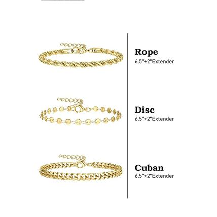 Gold 3Pcs Disc Plated Adjustable Chain Bracelet Set