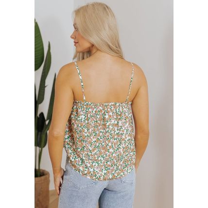 White Boho Floral Spaghetti Strap Ruffle Summer Tank Top
