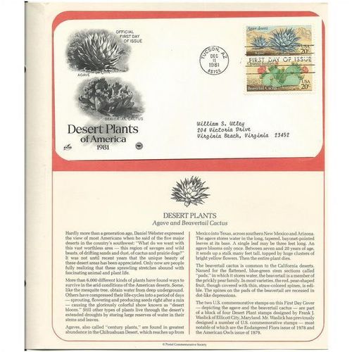 DESERT PLANTSof AMERICA .. Agave ' OFFICIAL FIRST DAY of ISSUE ' ( 1981 )
