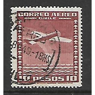 CHILE 1934 AIR 10p PURPLE NORTHROP ALPHA MONOPLANE SG251 FINE USED#