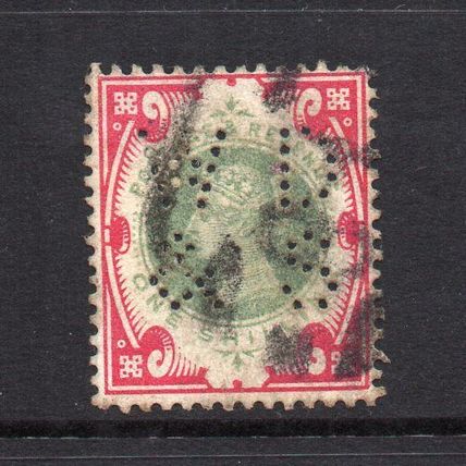 Victoria- 1900 - 1/- Green & Carmine (sg214) Used (WD & S Perfin)