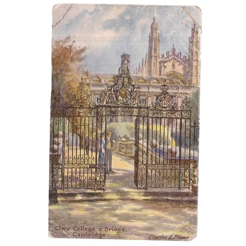 CLARE COLLEGE & BRIDGE, Cambridge used Tuck's postcard 1919 by Charles E.Flowe =