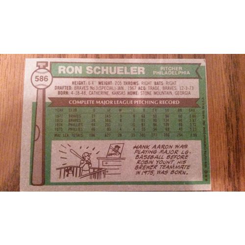 1976 Topps Card # 586 Ron Schueler Very Good (3) Philadelphia Phillies