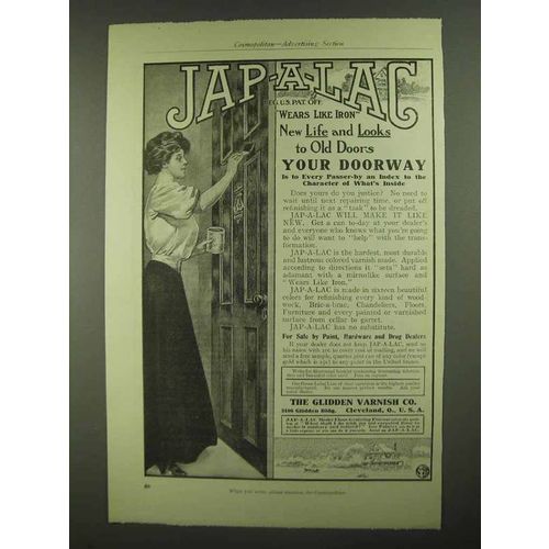 1909 Glidden Jap-a-Lac Varnish Ad - Wears Like Iron