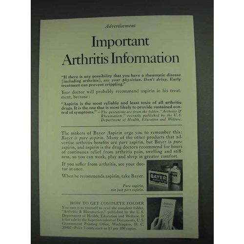 1967 Bayer Aspirin Ad - Important Arthritis Information
