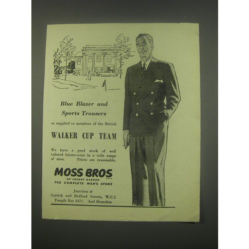 1949 Moss Bros Blue Blazer and Sports Trousers Ad - Walker Cup Team
