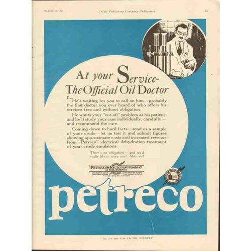 PETROLEUM RECTIFYING COMPANY 1928 official oil doctor vintage ad
