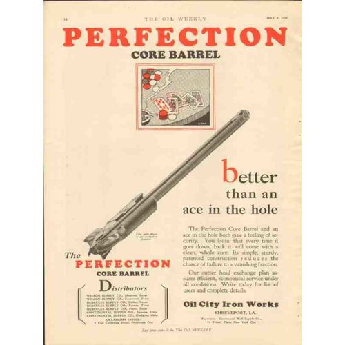 OIL CITY IRON WORKS 1928 perfection core barrel ace in hole vintage ad