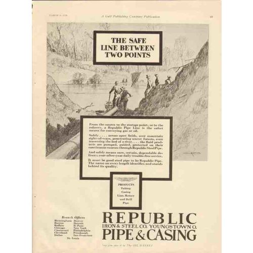 REPUBLIC IRON STEEL COMPANY 1928 safe line between oil vintage ad