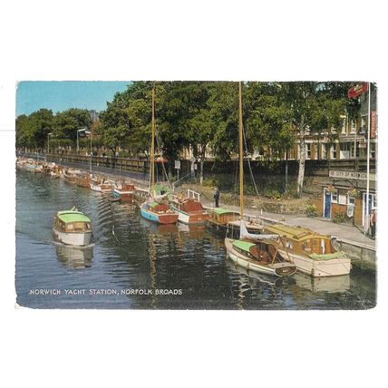 NORWICH YACHT STATION, NORFOLK BROADS. used postcard by J. Salmon 1969 pm =