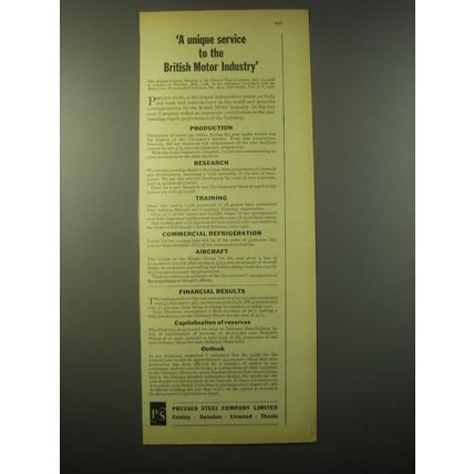 1965 Pressed Steel Company Ad - A unique service to the British Motor Industry