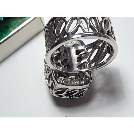 Estate 15ct Green Checkerboard Lepard Print Quartz SAJEN Fancy 925 Ring #16017