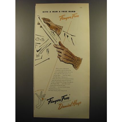 1951 Daniel Hays Finger Free Gloves Advertisement - Give a man a free hand