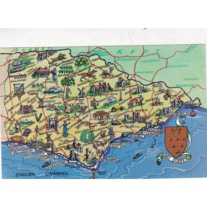East Sussex Map Postcard unused VGC