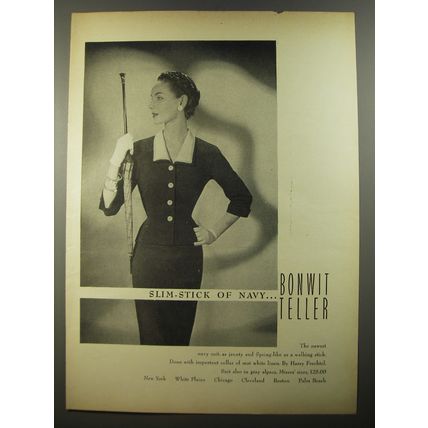 1954 Bonwit Teller Suit by Harry Frechtel Ad - Slim-stick of Navy