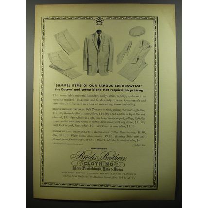 1954 Brooks Brothers Brooksweave Oxford and Broadcloth Fashion Advertisement