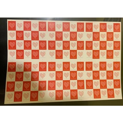 4955, Red & White Hearts Press Sheet of Six Panes of 20 - Stuart Katz