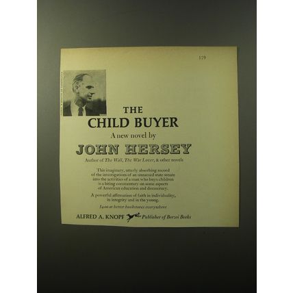 1960 Alfred A. Knopf Book Advertisement - The Child Buyer by John Hersey