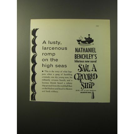 1960 McGraw-Hill Book Advertisement - Sail a Crooked Ship by Nathaniel Benchley
