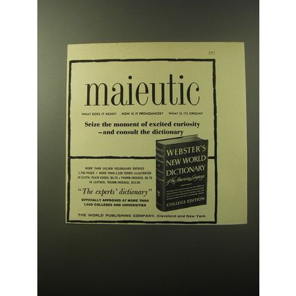 1960 Webster's New World Dictionary Advertisement - maieutic