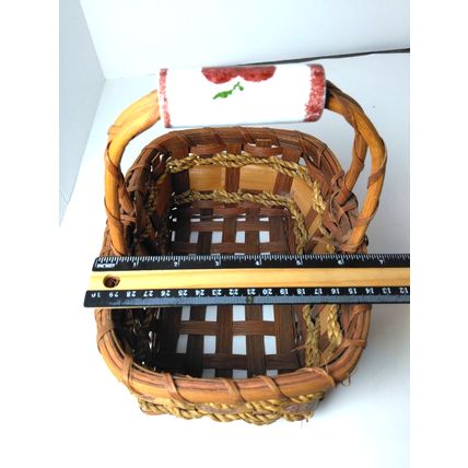 Small Apple Basket w/ Porcelain Handle - Rope Weave - Farmhouse Decor Beautiful