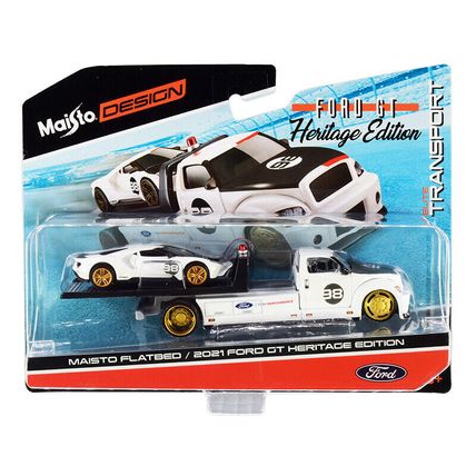 2021 Ford GT #98 Heritage Edition with Flatbed Truck White and Black "Elite T...