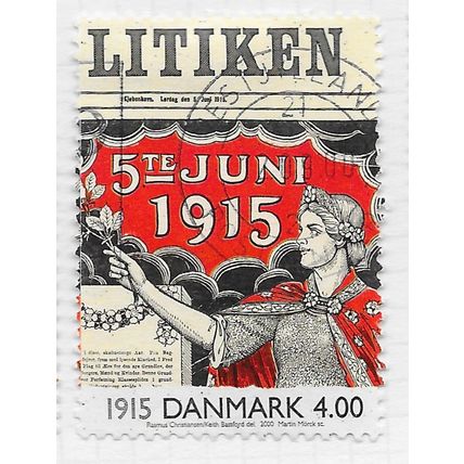 DENMARK DANMARK 2000 HISTORY DANISH NEWSPAPER 1915 LITIKEN 4Kr USED