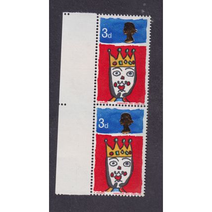1966 3d SG713 Left Hand Edge Pair of Christmas Stamps with Green Colour Shift