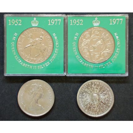 UK Crown Coins 1980 Queen Mother & 1977 Silver Jubilee 2 each total 4 coins