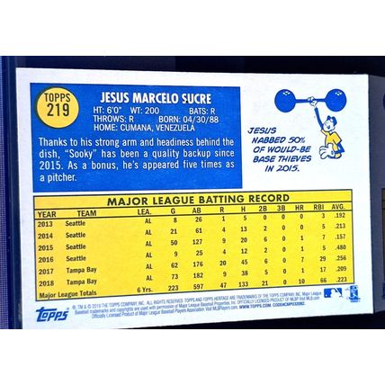 JESUS SUCRE 2019 TOPPS HERITAGE BASEBALL CARD #219