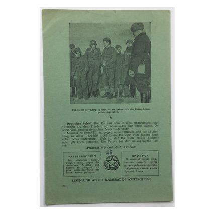 Original WW2 Soviet/Russian Air Drop Propaganda Leaflet. - Code 822. - 1942.