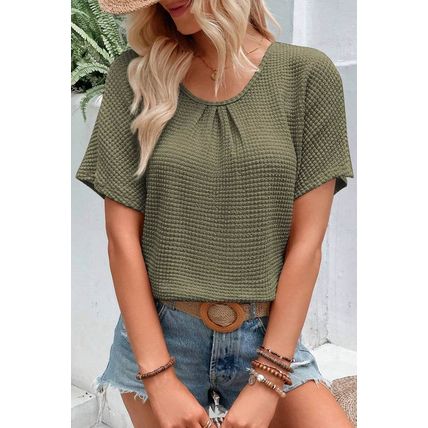 Moss Green Guipure Lace Patch Textured T-shirt