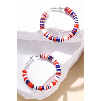 Fiery Red Patriotic Multicolored Bead Hoop Earrings