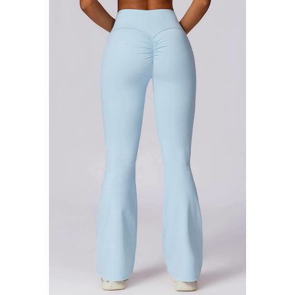 Mist Blue Solid Color High Waist Active Sports Flare Pants