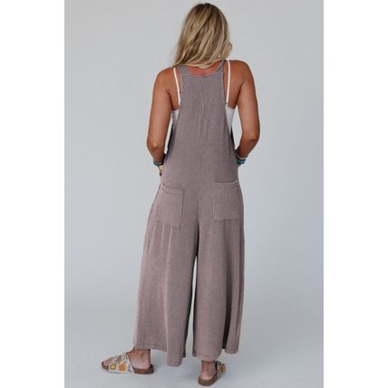 Philippine Gray Corded Adjustable Straps Wide Leg Loose Overall