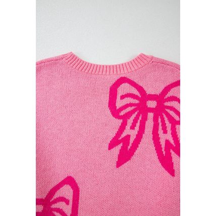 Pink Bow Pattern Drop Shoulder Loose Sweater