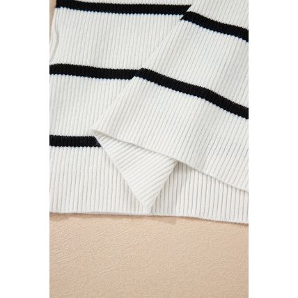 Black Striped Scalloped Edge U Neck Sleeveless Sweater Vest