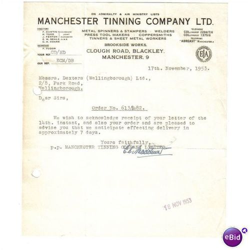 1953 MANCHESTER TINNING CO LTD 17NOV53