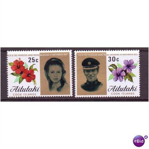 cook islands aitutaki sg82 royal wedding 1973 set mnh