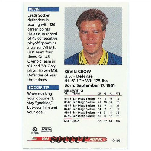 1991 Soccer Shots MSL - #012 - Kevin Crow