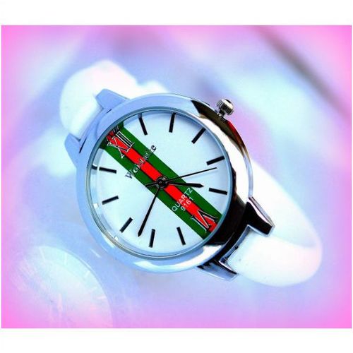 Italian Round Faced Bangle Wrist Watch Slim White Silicon Band Jewellery 586