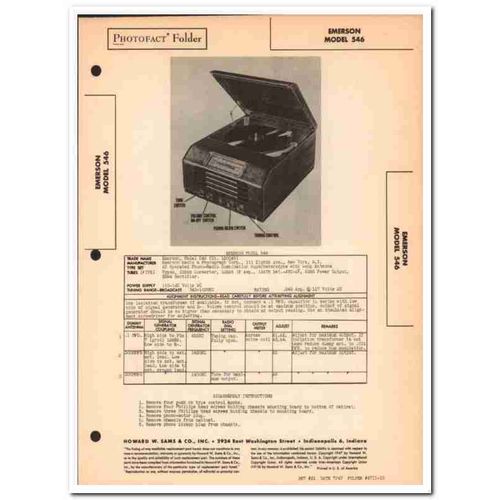 emerson model 546 5-tube am radio phonograph sams photofact manual