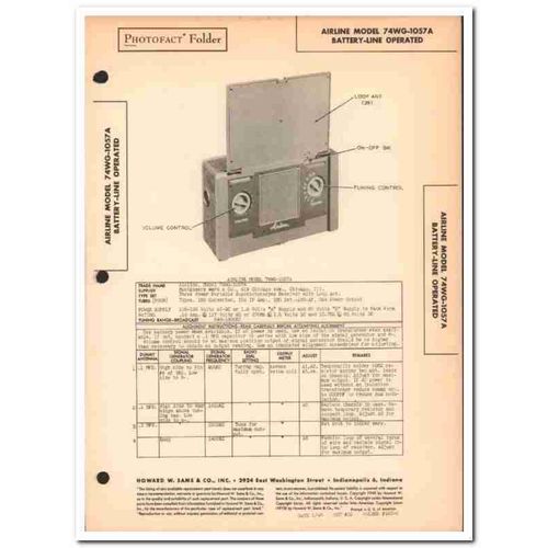 airline model 74wg-1057a battery 4-tube am radio sams photofact manual