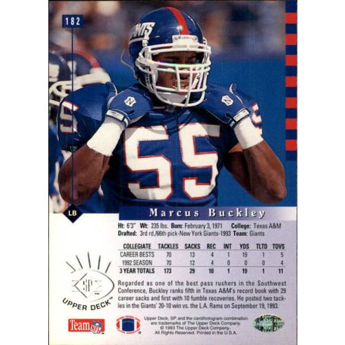 1993 Upper Deck SP Football Marcus Buckley#182 RC