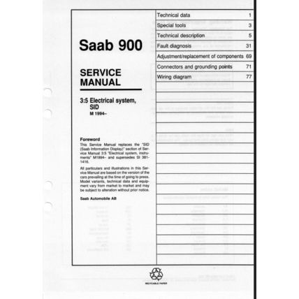 Saab 900 Electrical System SID Workshop Manual 1994 199424217 PDF