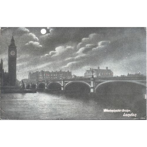 Antique GB postcard - London 1905 - Westminster Bridge by Moonlight