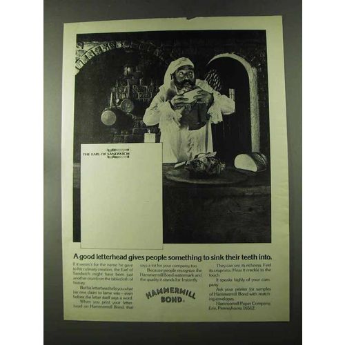 1973 Hammermill Bond Paper Ad - The Earl of Sandwich