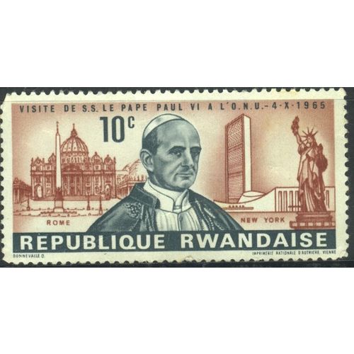 Rwanda 1966 - SG144 - 10c blue/brown - Pope Paul, Rome and New York - MH