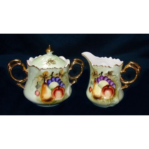 Lefton Green Vintage Green Heritage Fruit sugar and creamer 6264 vintage nice